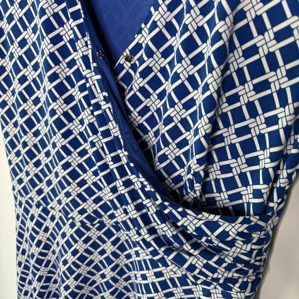 Brooks Brothers Women's Blue White Knee Length Faux Wrap Midi Dress Size Medium - Picture 11 of 11